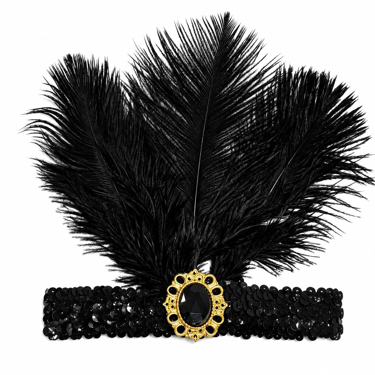 Fenisonavy Feather Headpieces 2pcs Showgirl Headpieces 1920s Flapper Headbands Headwear Accessories for Women Carnival Party Halloween Accessories (Black, 3 Pieces feathers)