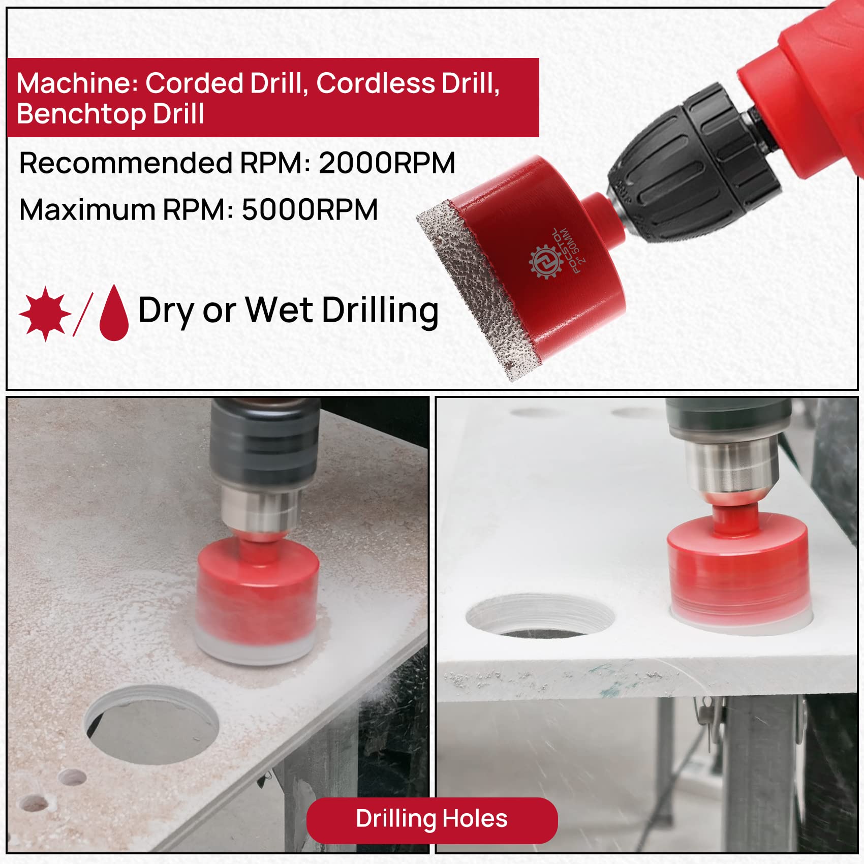 FOCSTOL Diamond Core Drill Bits - 2pcs 28mm Diamond Hole Saw with Triangle Shank for Porcelain Tile Ceramic Granite Marble Quartz - Image 4