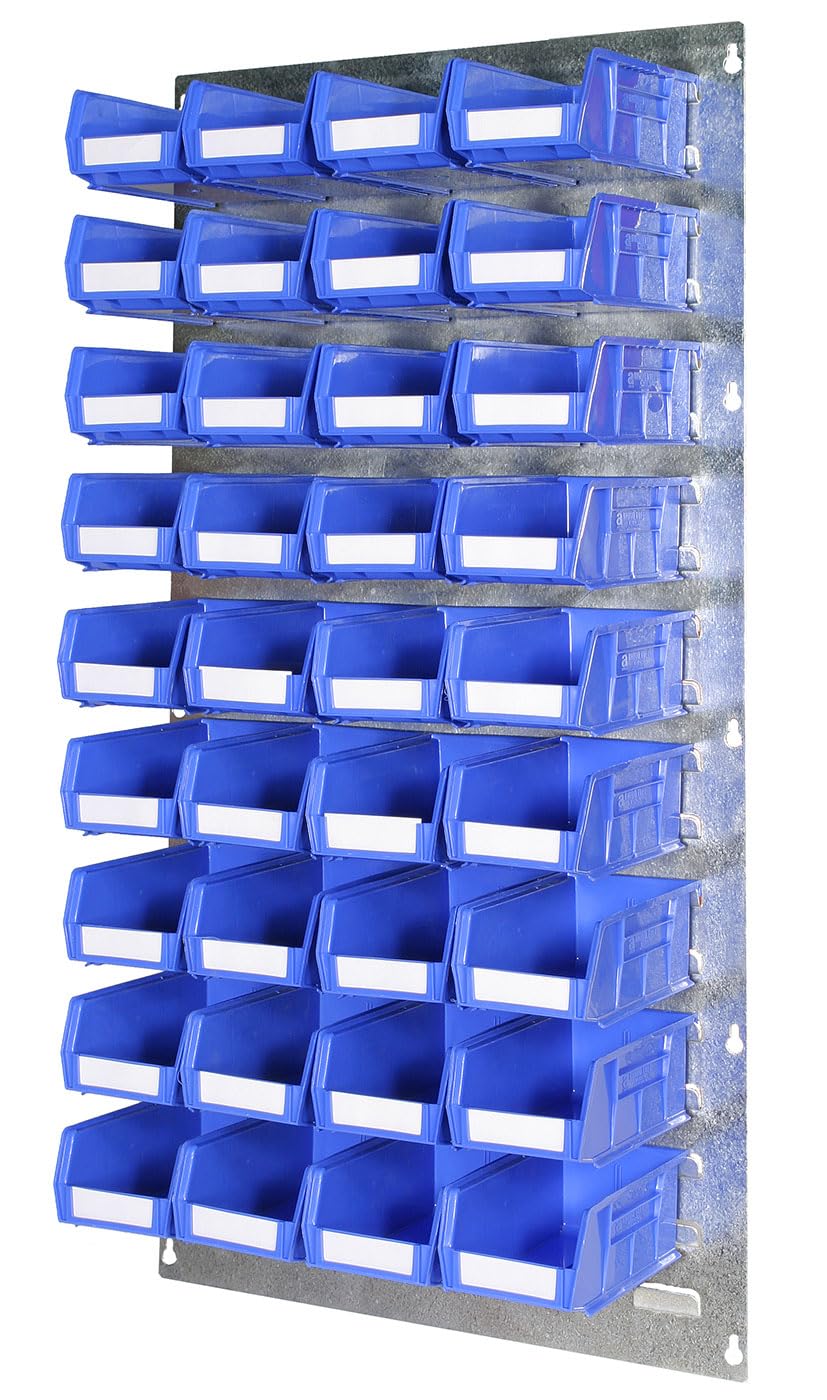 Bin Kit 13-457mm x 915mm Heavy Duty Wall Mounted Galvanised Steel Louvre Panel with 36 x Rhino Tuff Bin20 Plastic Parts Bins - Ideal Garage & Workshop Storage
