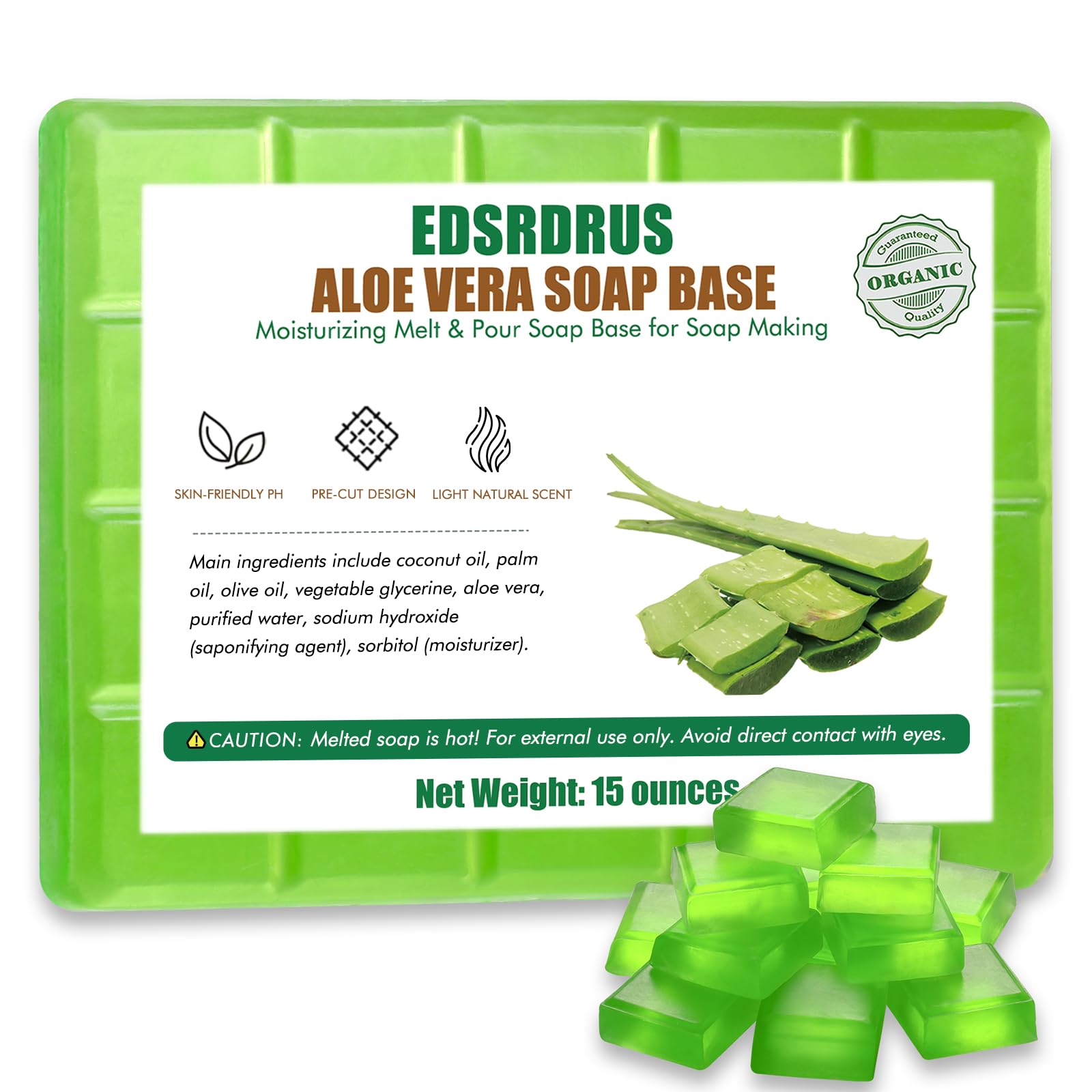 EDSRDRUS 15 Ounces Glycerin Soap Base - Scented Melt and Pour Soap Base for DIY Crafting, Easy to Cut, Vegan and Natural, Moisturizing and Gentle on