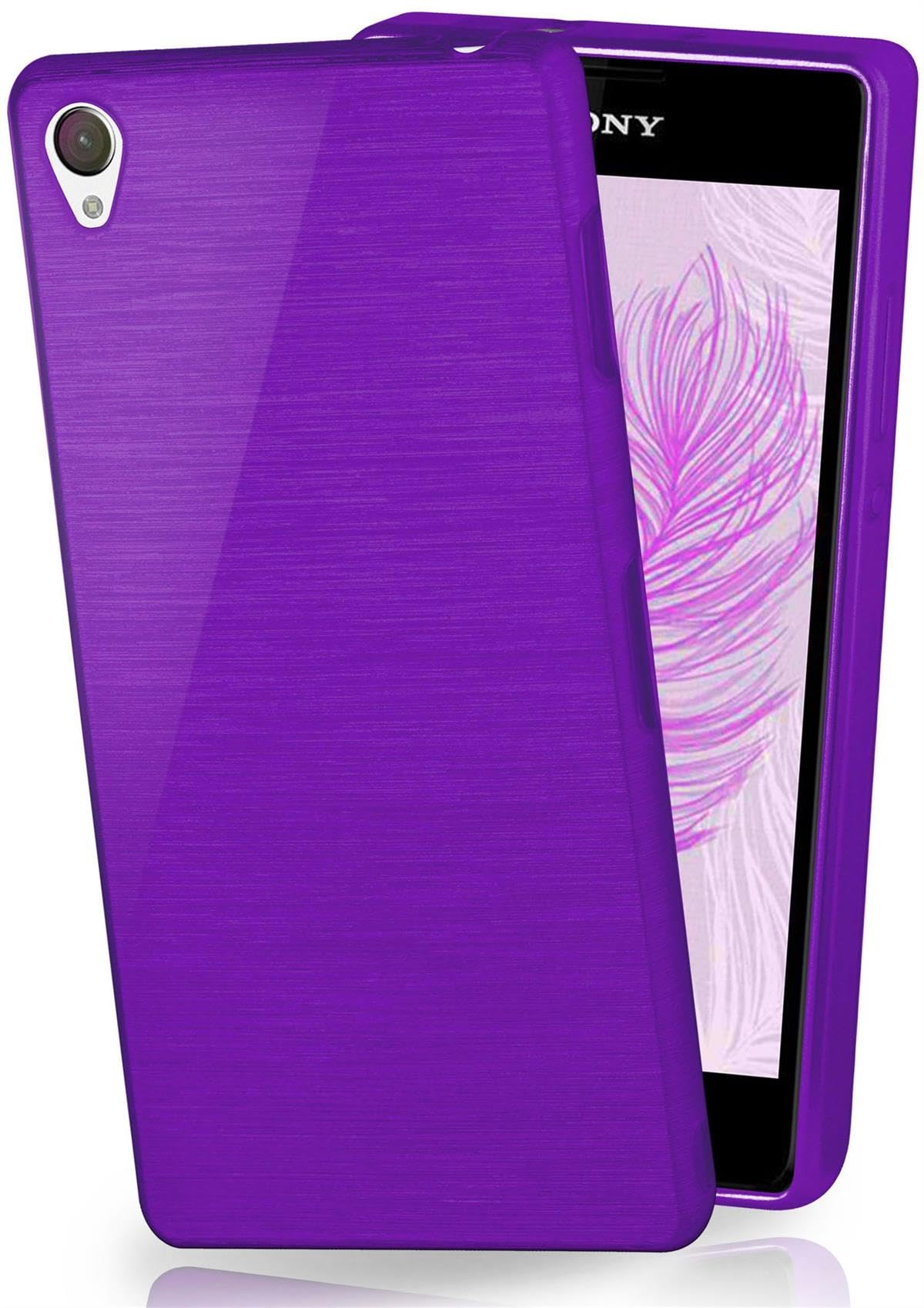 Moex Cover In Silicone E TPU Per Sony Xperia Z2 - Effetto Alluminio Spazzolato, Rosso Vinaccia