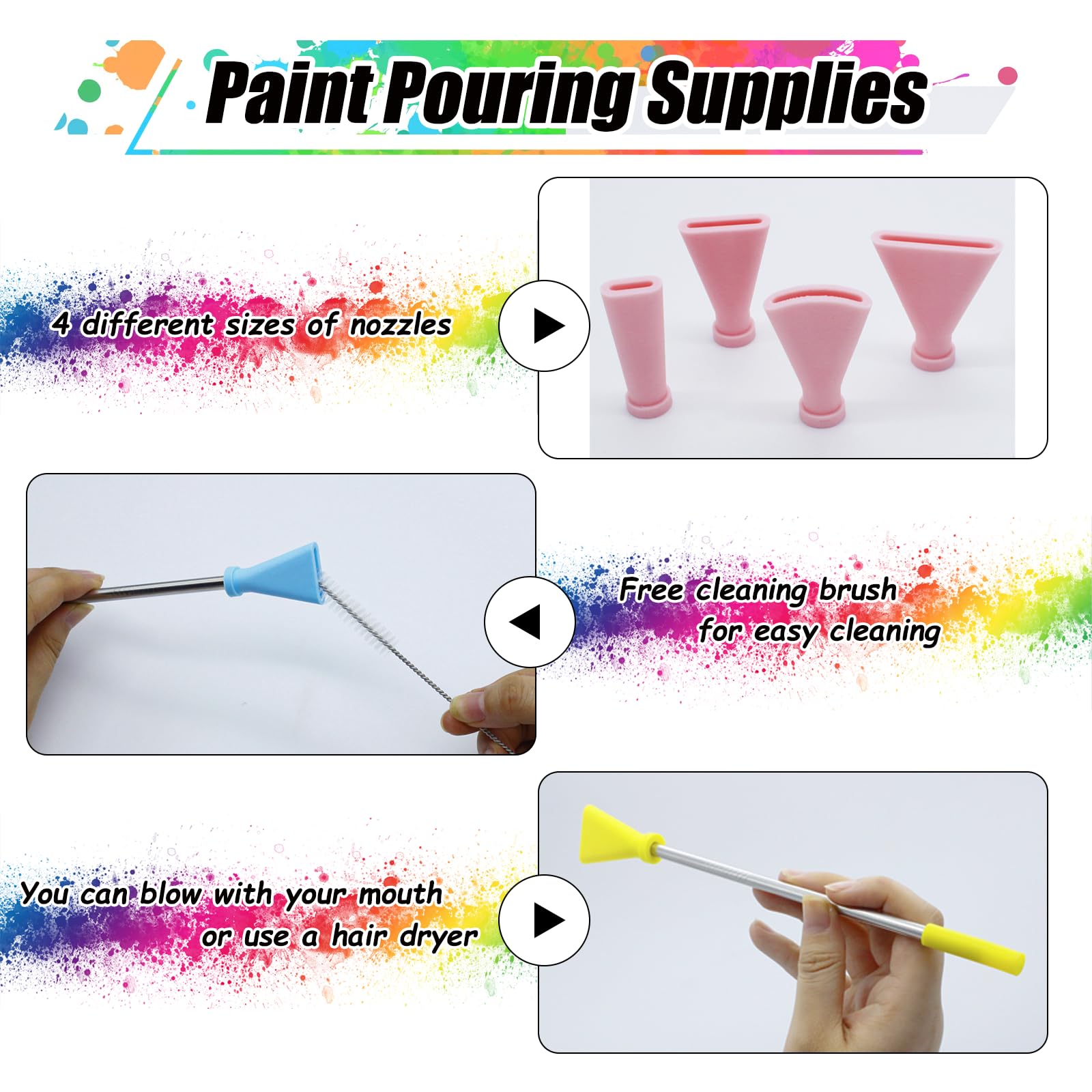 4-teiliges Edelstahl-Stroh-Blasdüsen-Set für Acrylfarbe, Maldüsenwerkzeug mit 4 Düsen in 4 Größen, Malzubehör für flüssige Kunstblüte und holländisches Ausgießen (Rosa)