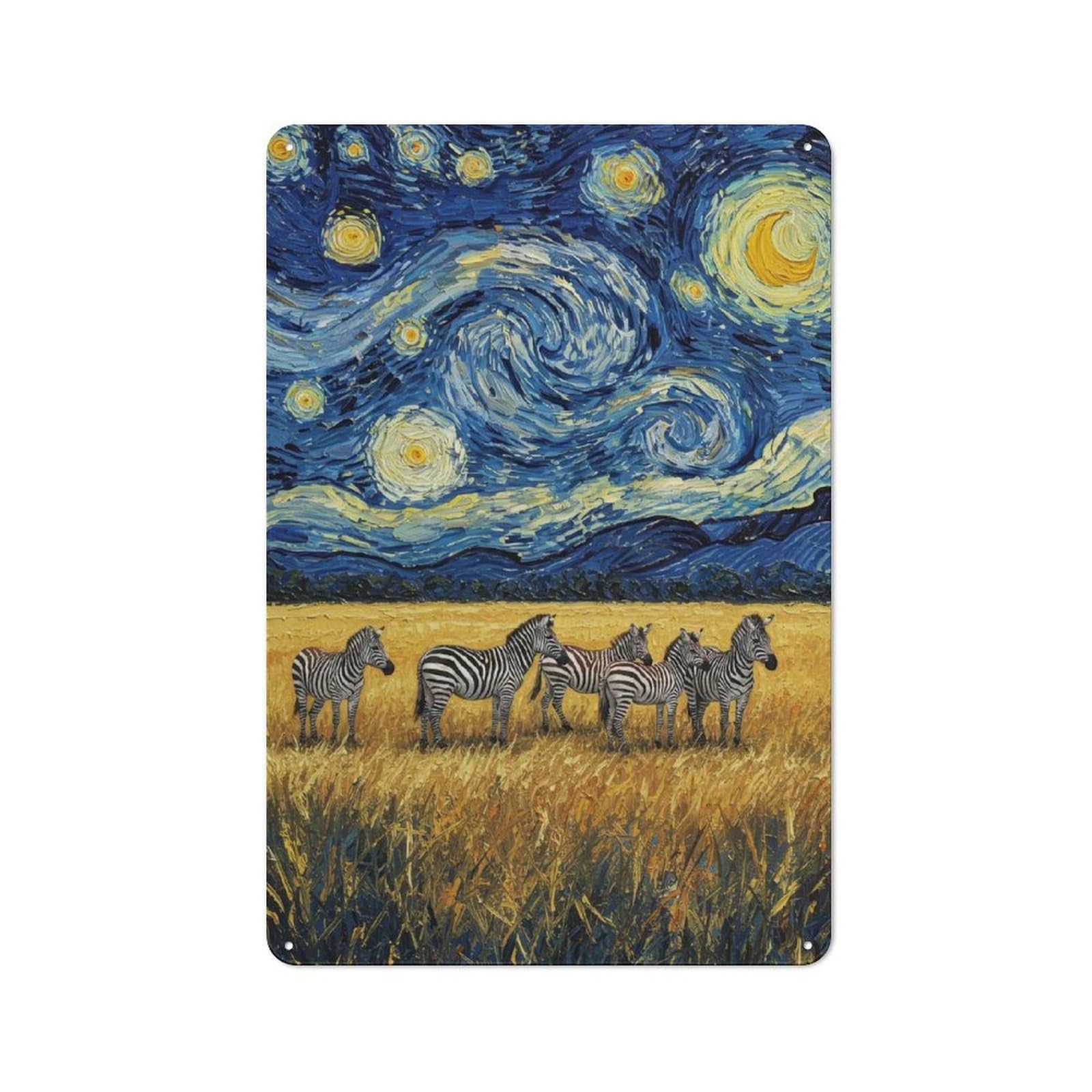 Junmoney Zebras Under A Starry Night Sky Tin Wall Plaque 30X20cm With For Hobby Room Or Studio, For Home Interiors, Feature Walls And Decorative Displays