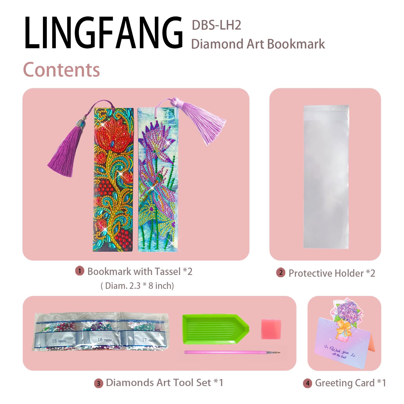 LINGFANG 4-Pack Diamond Painting Bookmarks – Leather DIY Bookmark Kits For Adults, Beginners - View #9