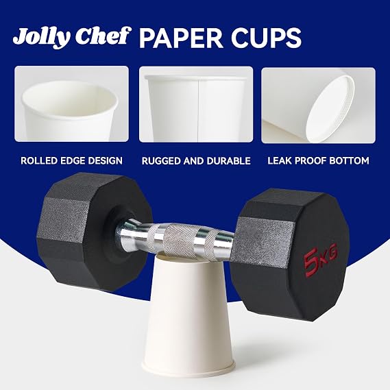 JOLLY CHEF 100 Pack 8oz White Paper Cups Disposable Coffee Cups Hot & Cold