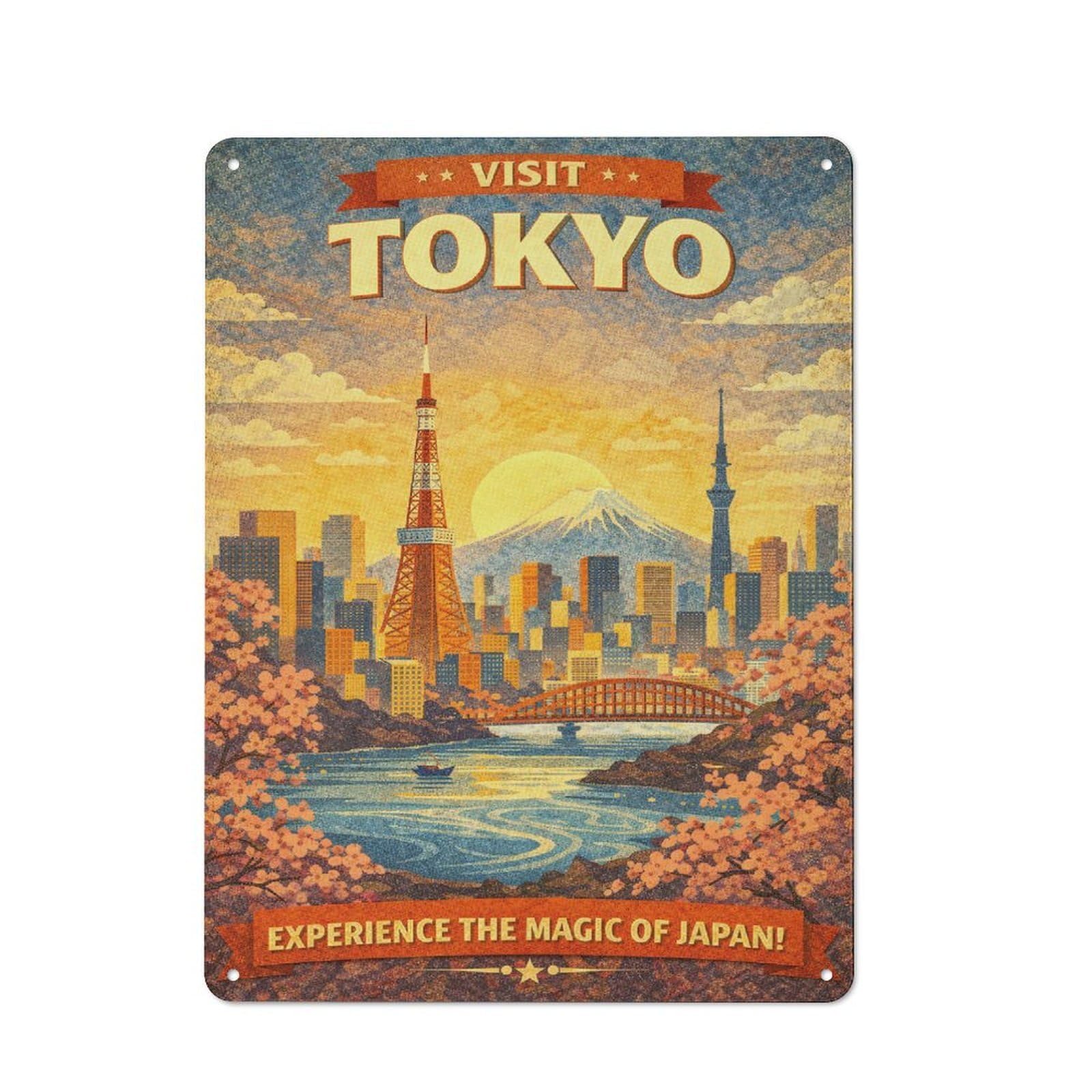 Junmoney Style-16 Visit Tokyo Vintage Shop Front Style Metal Wall Decor 40X30cm, Bistro Metal Sign For Takeaway, Bar, Kitchen Or Counter Area