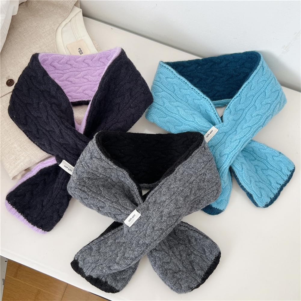 Short Winter Scarf for Women Soft Cable Knit Color Block Scarf Neck Warmer Lightweight Cozy Fashion Scarves Gifts - Image 5