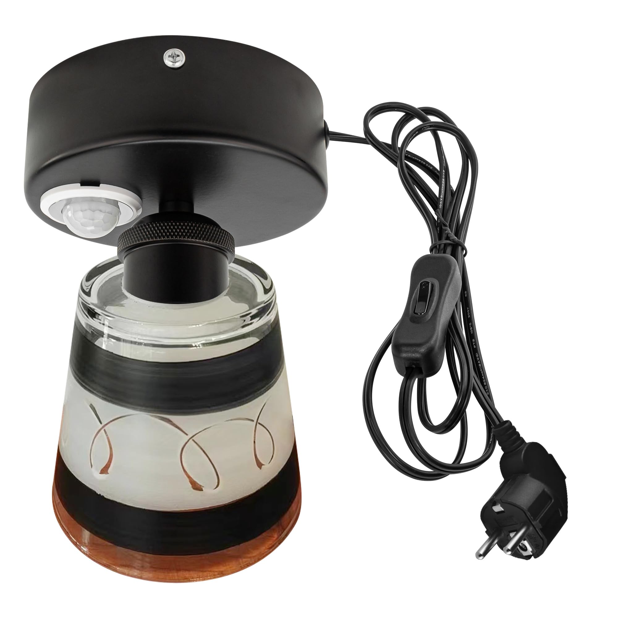 Lampada da soffitto con sensore di movimento, per interni, moderna, in vetro, sensore di movimento, con cavo da 4,5 m e portalampada E27, per corridoio, bagno, scale, garage TB3341