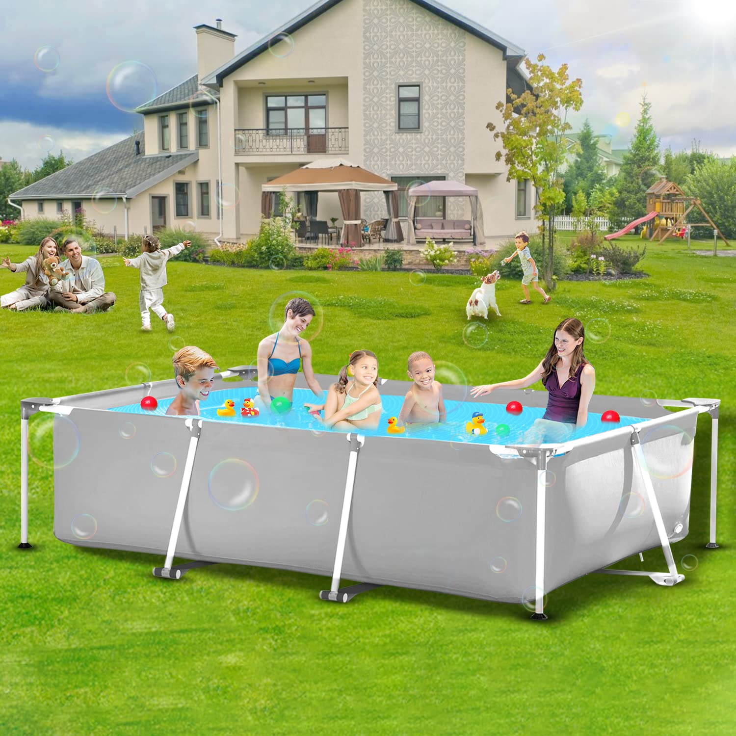 Buy Above Ground Swimming Pool 10ft X 6.8ft Outdoor Rectangular Metal Frame Pool for Kids and
