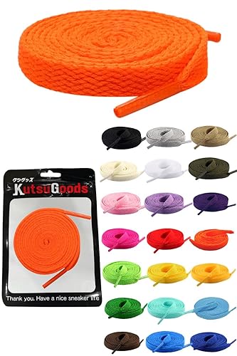 [KutsuGoods] クツグッズ フラット シューレース 靴紐 素材選びにこだわった 平紐 靴ひも 100cm 120cm 140cm 160cm 8mm幅 shoelaces (180cm, ネオンオレンジ)