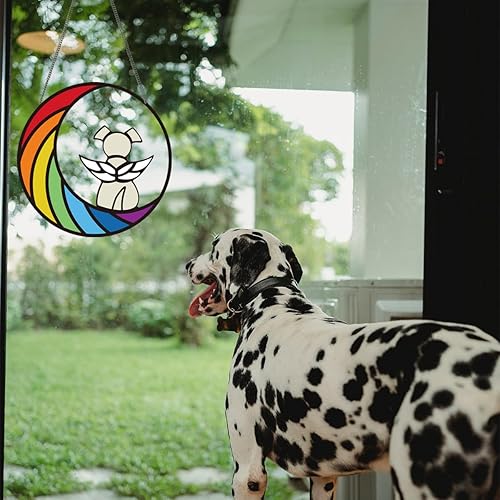 Miniatura 4 de Regalos conmemorativos para perros con vitrales para la pérdida del atrapasoles de perro, ángel blanco en luna azul, adornos para decoración de