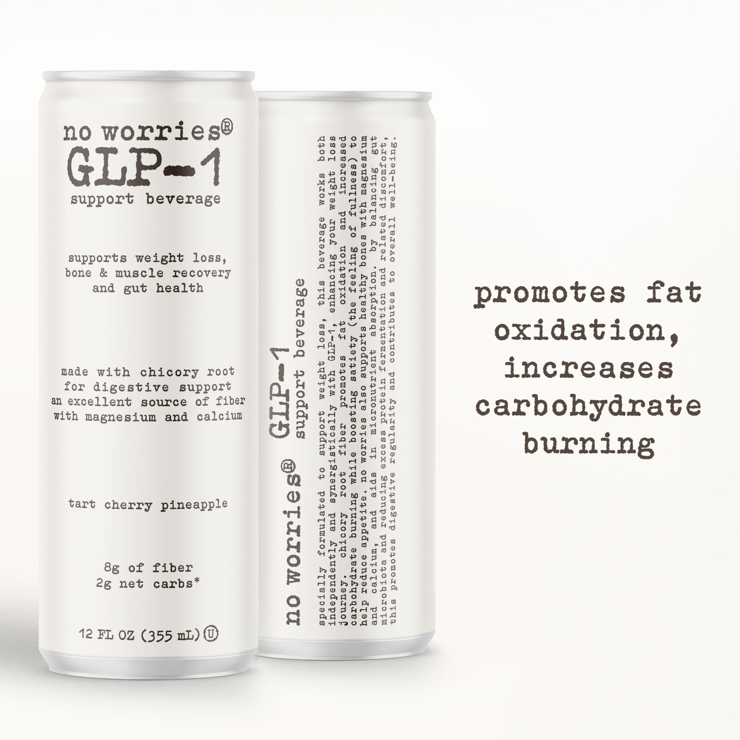 Amazon.com : No Worries GLP-1 Prebiotic Support Beverage, Tart Cherry  Pineapple, Supports Weight Loss, Bone/Muscle Recovery, and Gut Health,  Promotes Fullness & Balanced Satiety, Lightly Sparkling, 12fl oz (Pack of  6) :