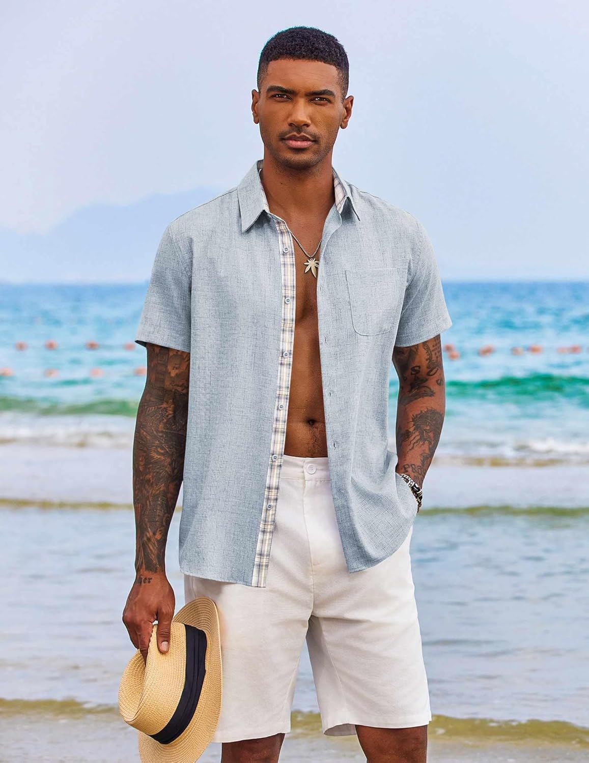 COOFANDY Men's Button Down Shirts Short Sleeve Casual Summer Beach... - Picture 105 of 180