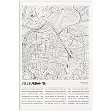 ghNDJdk Villeurbanne Map, Travel Rhone, Housewarming Gift Canvas Poster Bedroom Sports Landscape Office Room Decor Gift StyleUnframe 12x18inch