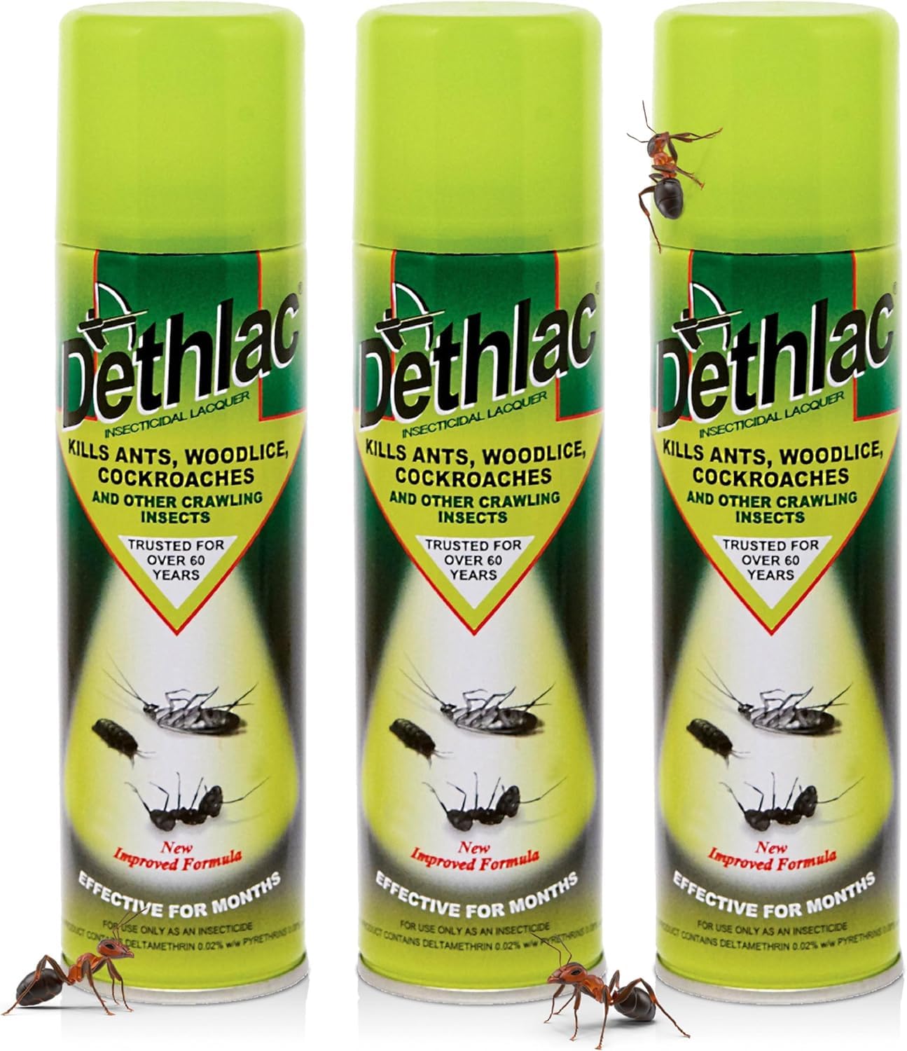 3 x Dethlac 250 ml Insecticidal Lacquer (Kills Insects such as Ants, Woodlice and Cockroaches, Surface Spray for Homes and Gardens, Remains Effective for Months)