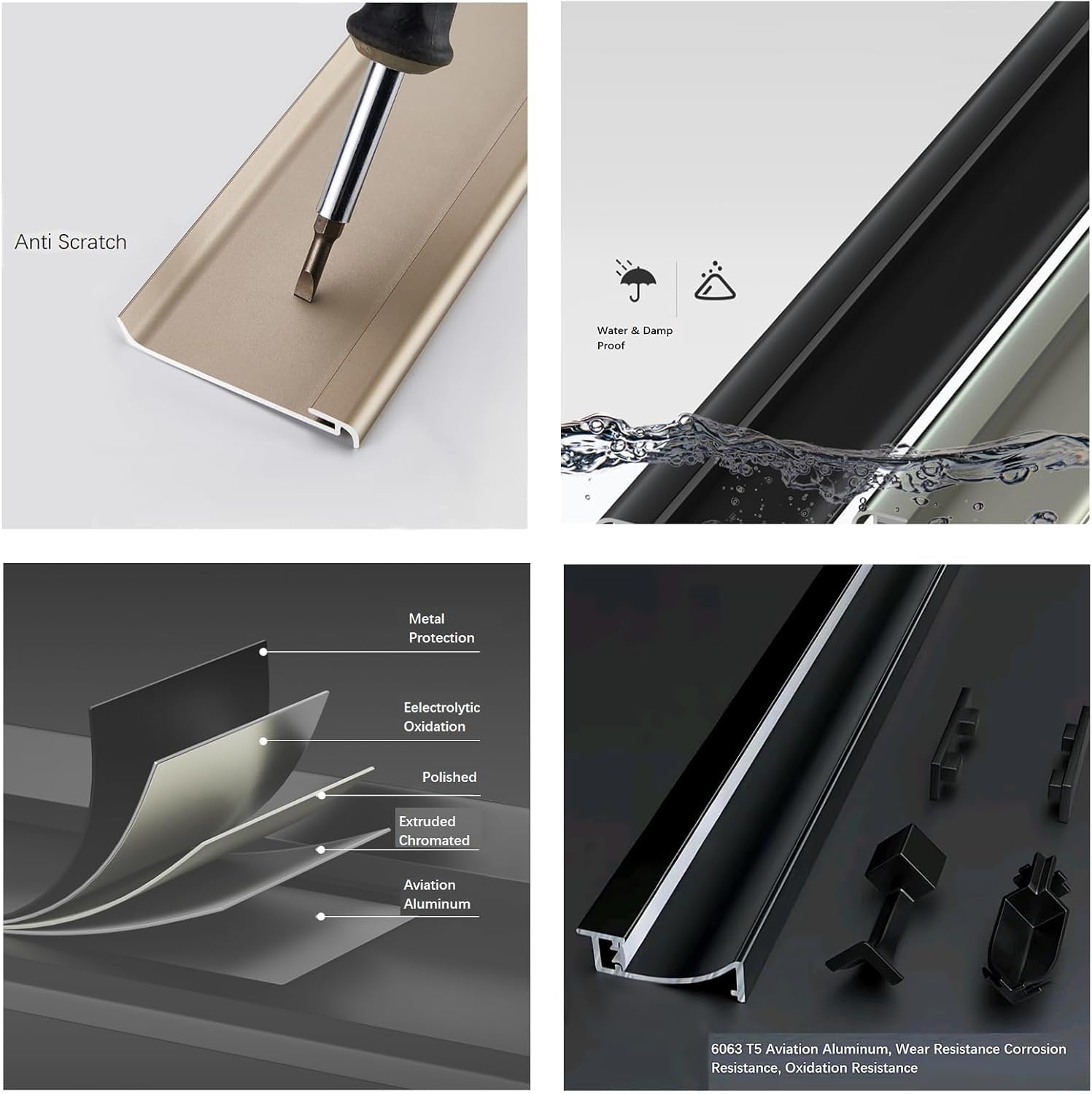 Battiscopa a LED, confezione da 22, in alluminio, 80 mm x 2500 mm, nero opaco, per un totale di 55 metri, montaggio superficiale, illuminazione laterale, battiscopa da parete con luce a LED