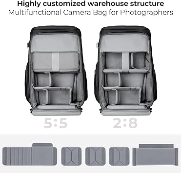 K&F CONCEPT Camera Backpack 25L Camera Bags for Photographers Large Capacity Camera Case with Raincover,15.6 Inch Laptop Compartment Compatible for Canon/Nikon/Sony/DJI Mavic Drone Backpack