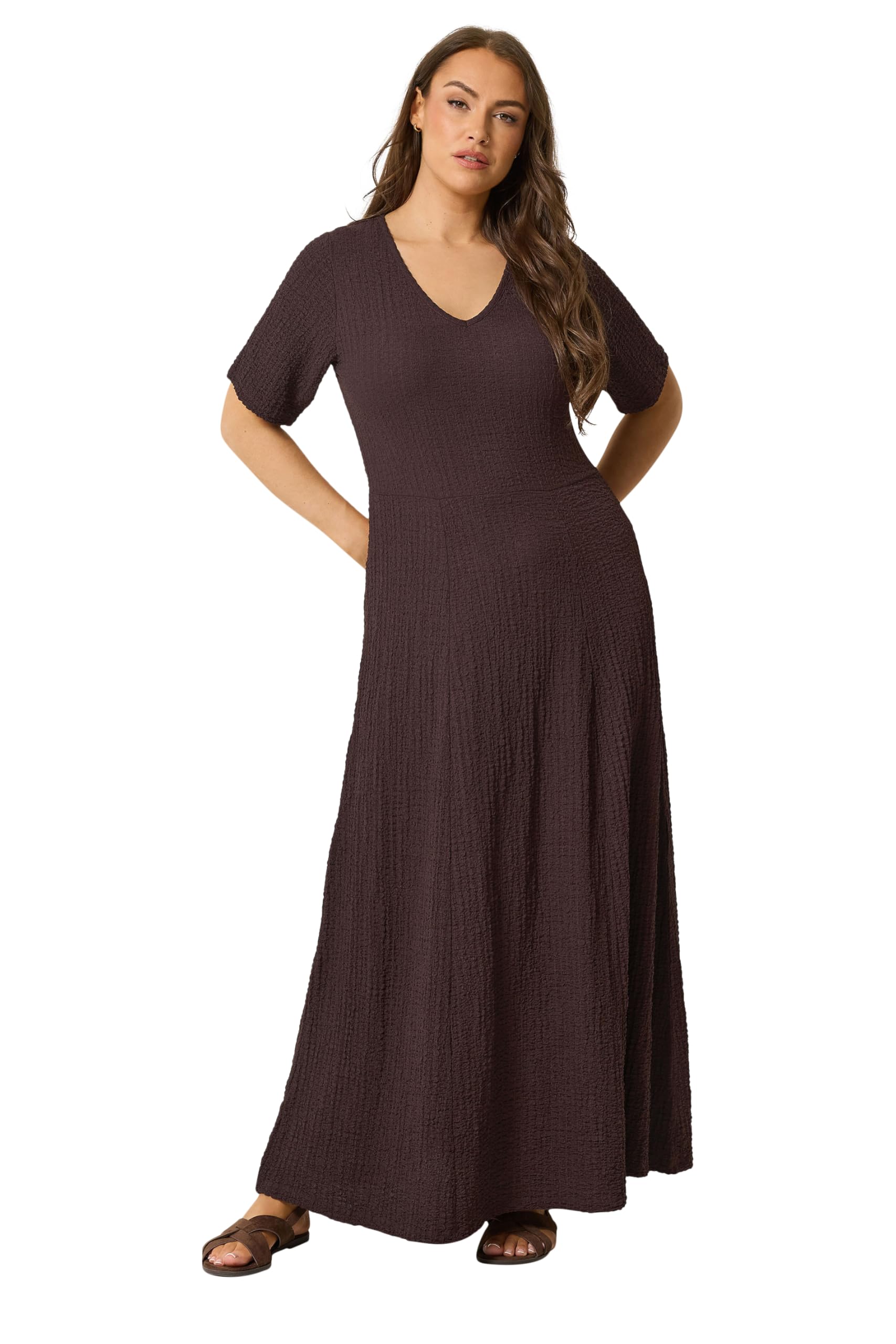 Yours Women's Chocolate Textured Maxi Dress In | : Size 18
