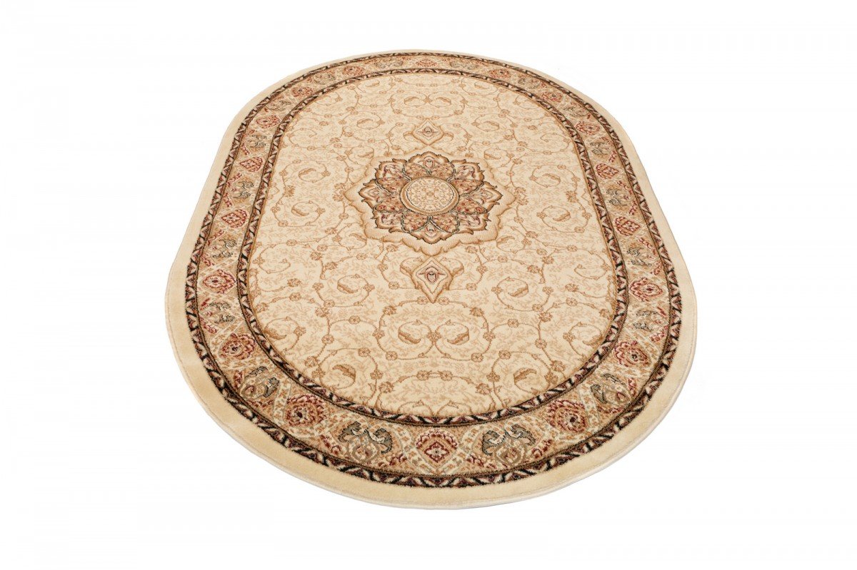 Tapiso Yesemek dywan owalny do salonu, krótkie runo, klasyczny wzór kwiatowy, orientalny, kremowy, bordiura do sypialni, Ökotex 200 x 300 cm