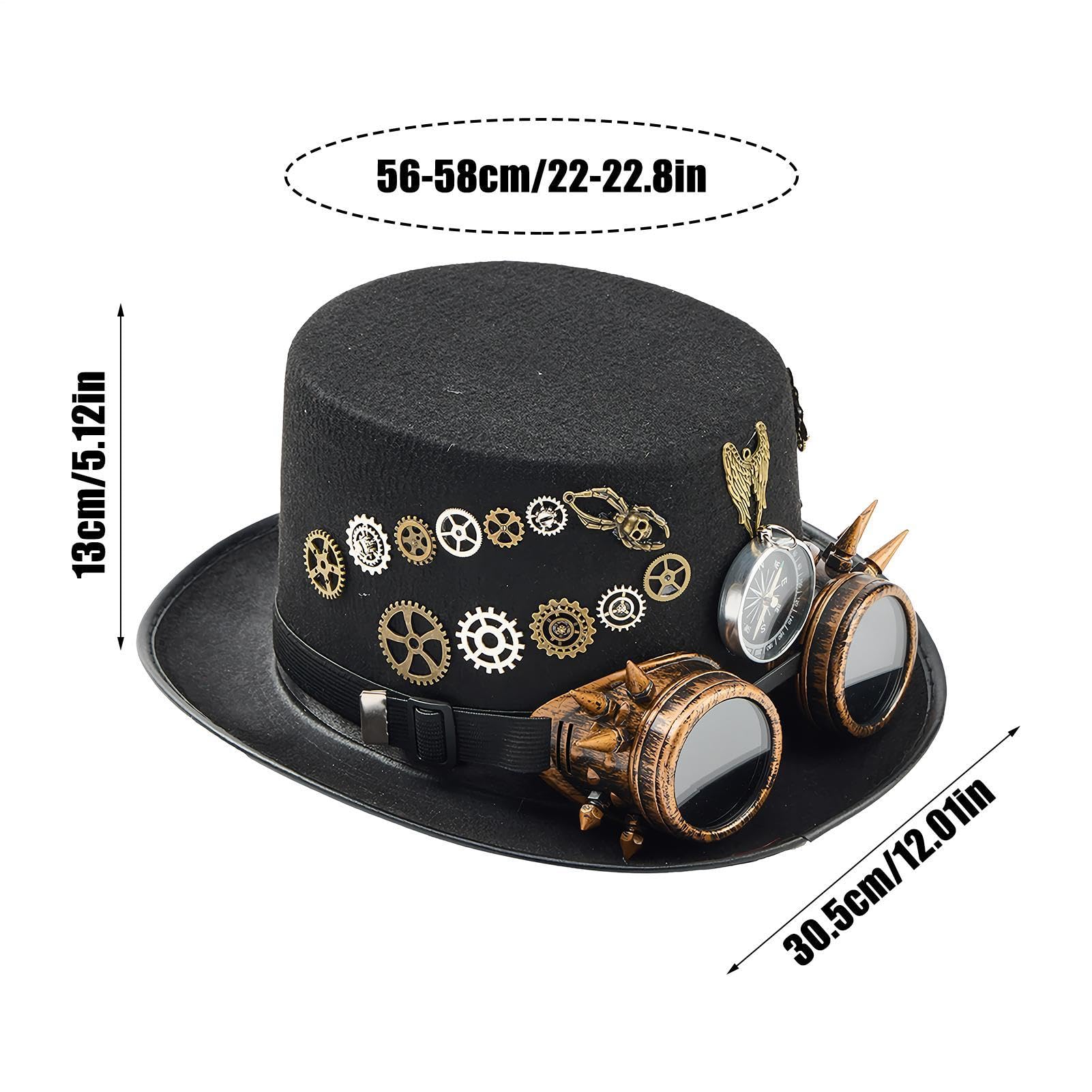 Sombrero Steampunk Tocado Gótico Portátil De Fieltro Unisex Con Gafas