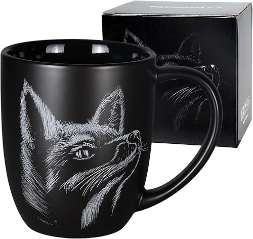 Taza de café de cerámica con diseño de zorro de 14 onzas, taza de té para amantes de los zorros, personalizada, Navidad, inauguración de la casa,