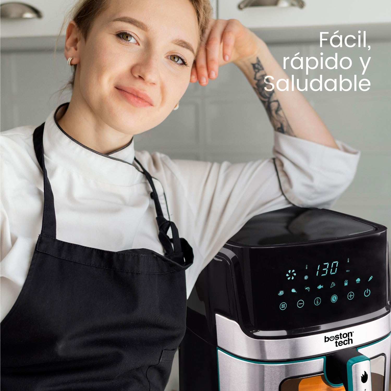 EUDAI Freidora de Aire 6.5L, Freidora sin Aceite con Ventana, 8 programas, Pantalla LED, Control Táctil, Temperatura Regulable, Cesta Antiadherente, Temporizador, 1700W, Incluye Recetario, Acero Inox.