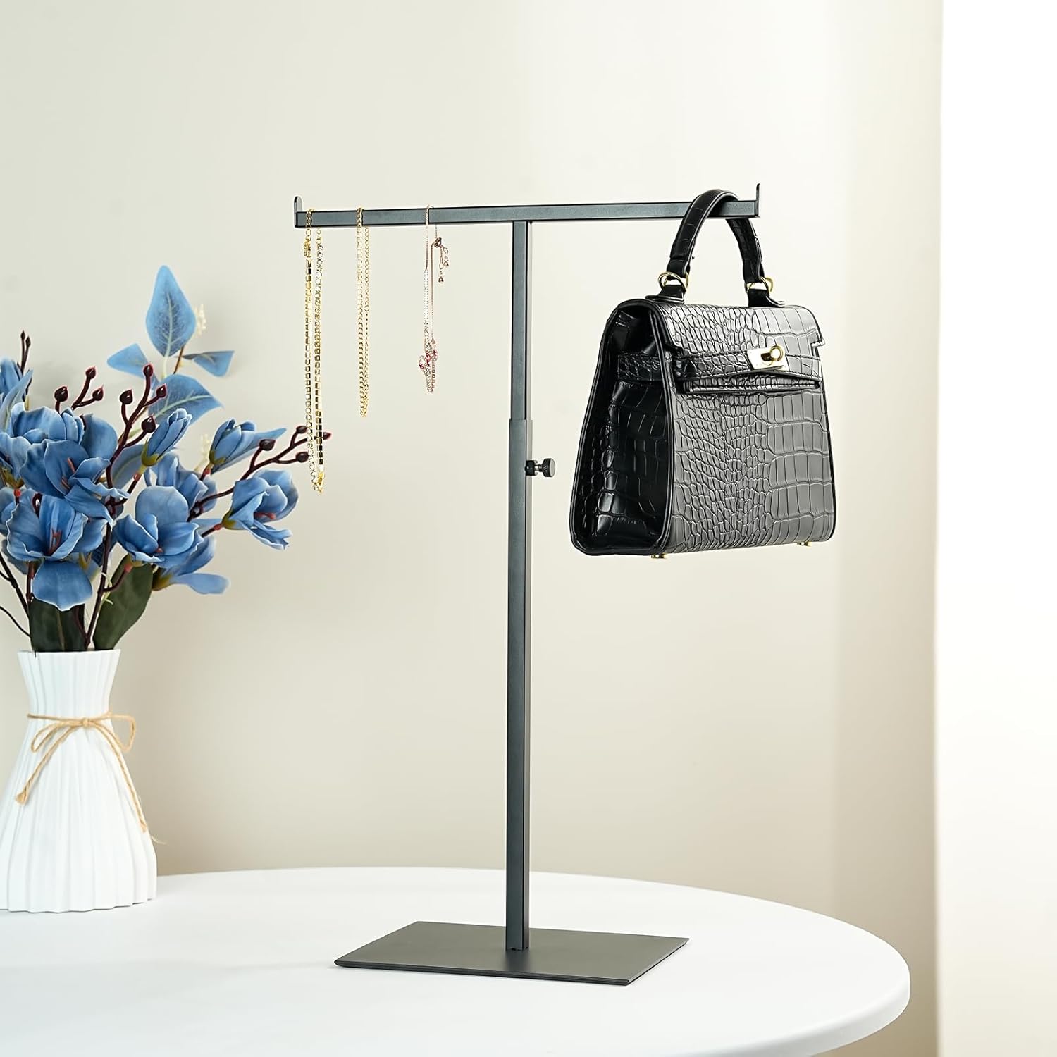 Purse Display Stand Jewelry Towers - 2 Pack Purse Stand Handbag Bag Display Black Tabletop Stainless Steel Hook Hanging Jewelry Stands for Necklaces Organizer Adjustable Height Home Store Boutique - Image 8