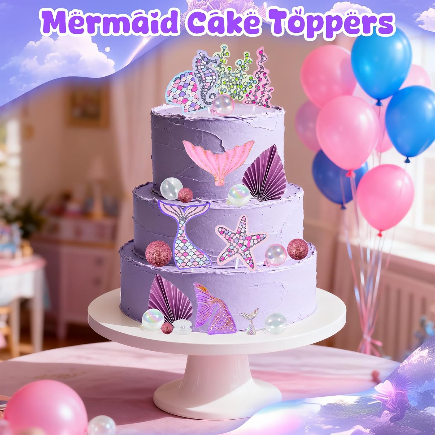 Wowagoga 22Pcs Mermaid Cake Topper Under the Sea Cake Decoration Shell Cake Birthday Decoration Mermaid Tail for Party Supplies - Image 3