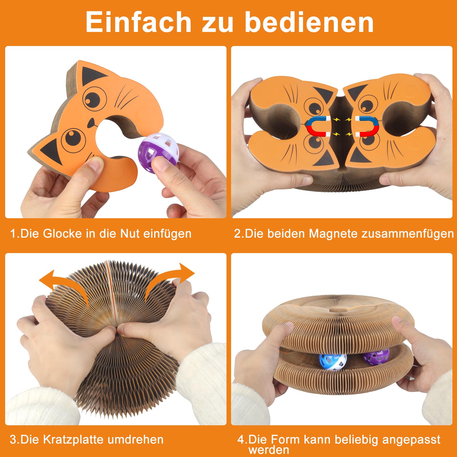 Kratzbrett Katze, 2-in-1 Cat Kratzbrett mit Glöckchen, Magische Orgel Cat Scratching Board, Zusammenklappbares interaktives Katzenspielzeug für den Drinnen und draußen(2 Stück)