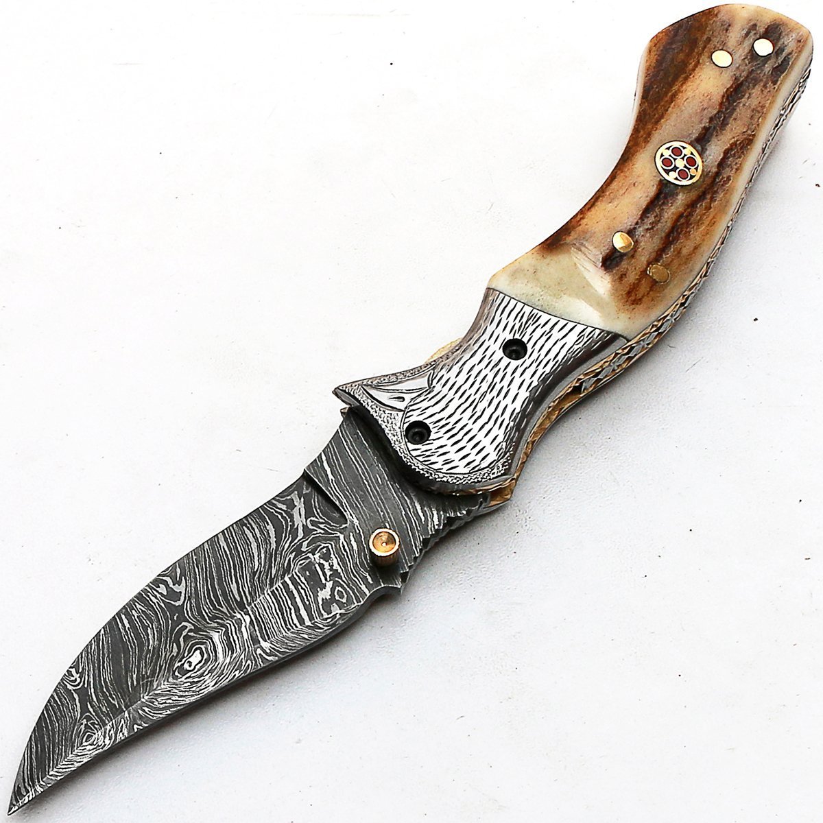 BELLO 8852 Coltello pieghevole Personalizzato a mano Coltello in acciaio damascato garantisce qualità Damasco Coltello con fodero in pelle di alta qualità