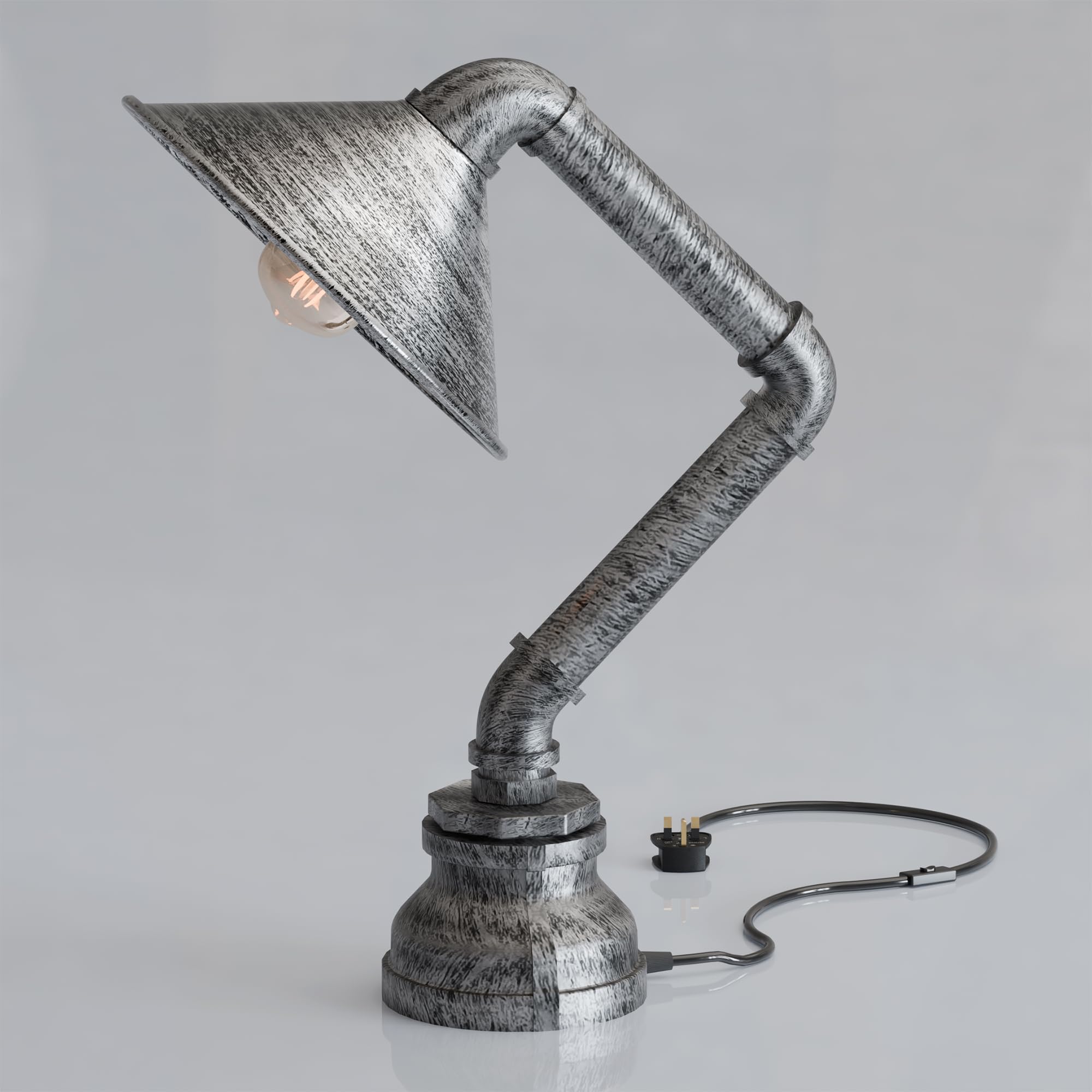 LEDSone Industrial Steampunk Pipe Table Lamp Vintage Retro Desk Light 31cm Brushed Silver E27 Bedside Lamp for Living Room, Bedroom, Study, Office Décor — image 1