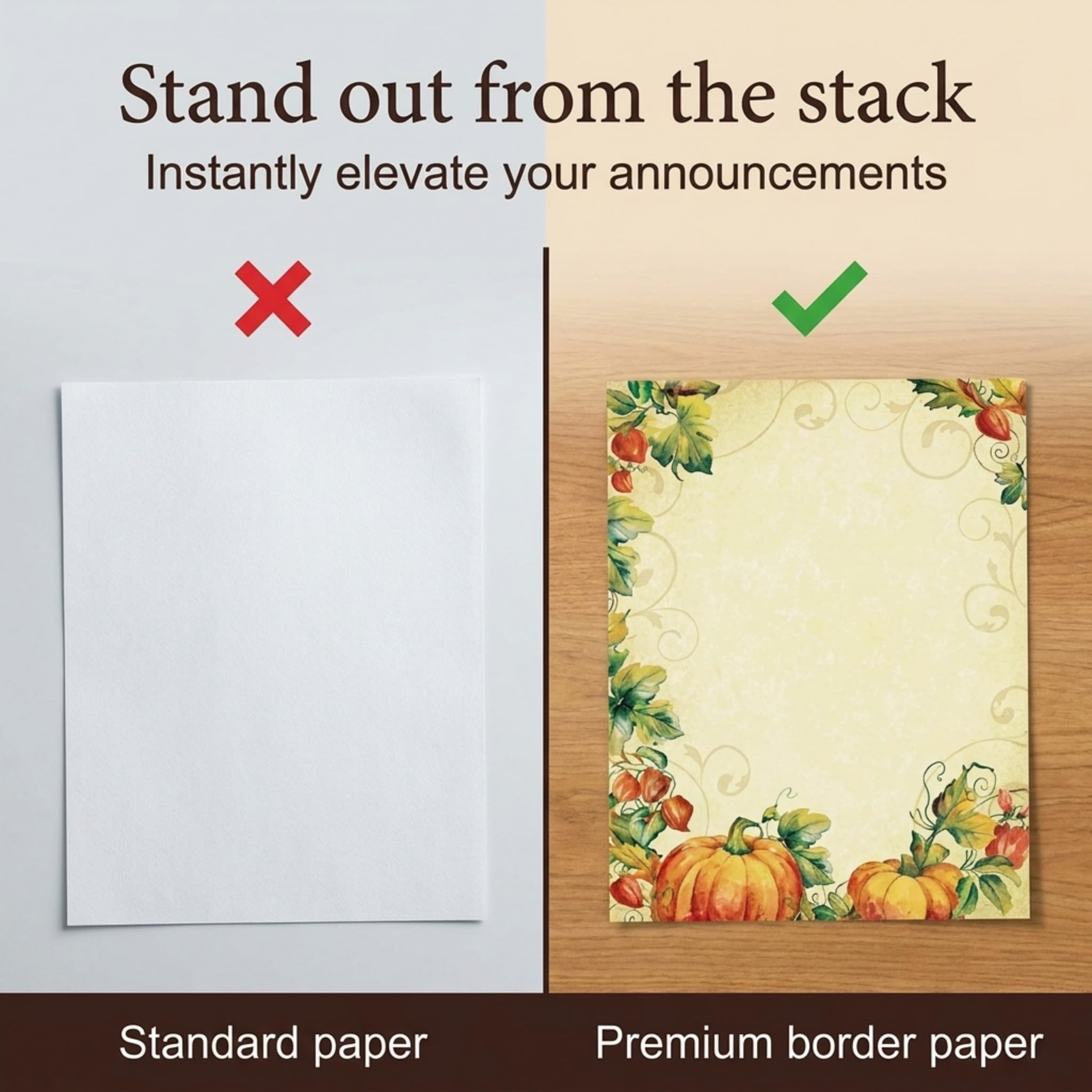 Paperdirect Herbst Herbst Sortiment Blätter Kürbisse Beeren Wirbel Themenpapier Briefpapier Briefpapier Bordüre Papier Briefkopf 8,5 x 11 100 Blatt Edles Premium Briefpapier Dekoratives Druckerpapier