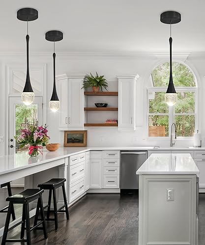 Lámpara de cristal de burbuja negra de una sola cabeza al lado de la luz colgante de la isla de la cocina comedor vestíbulo Candelabros de entrada