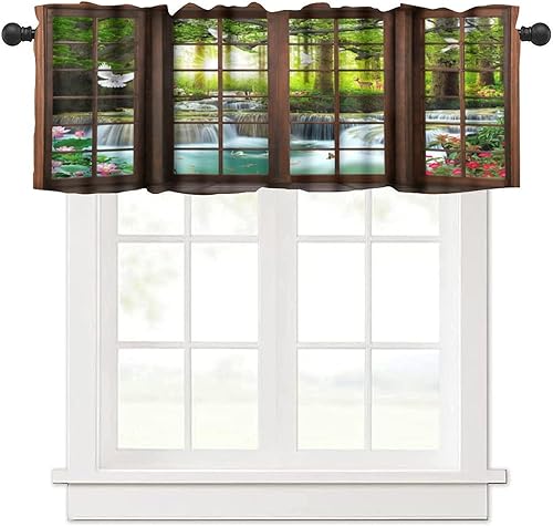 Miniatura 40 de Cortinas de cenefa de bosque gótico, cenefa de cortinas de bosque misterioso con niebla para cocina, dormitorio, sala de estar, 54 x 18 pulgadas