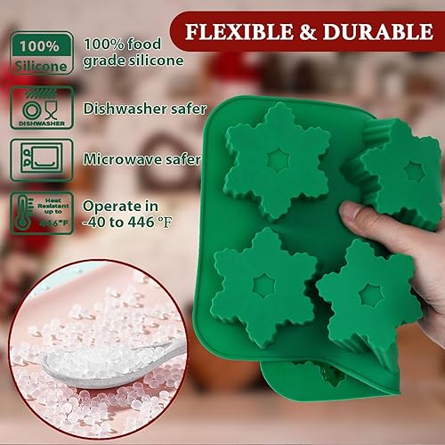Miniatura 2 de HKNMTT Moldes de silicona para hornear de Navidad, 4 piezas de gran tamaño para pastel de jabón de Navidad, moldes de árbol 3D, copos de nieve, pan