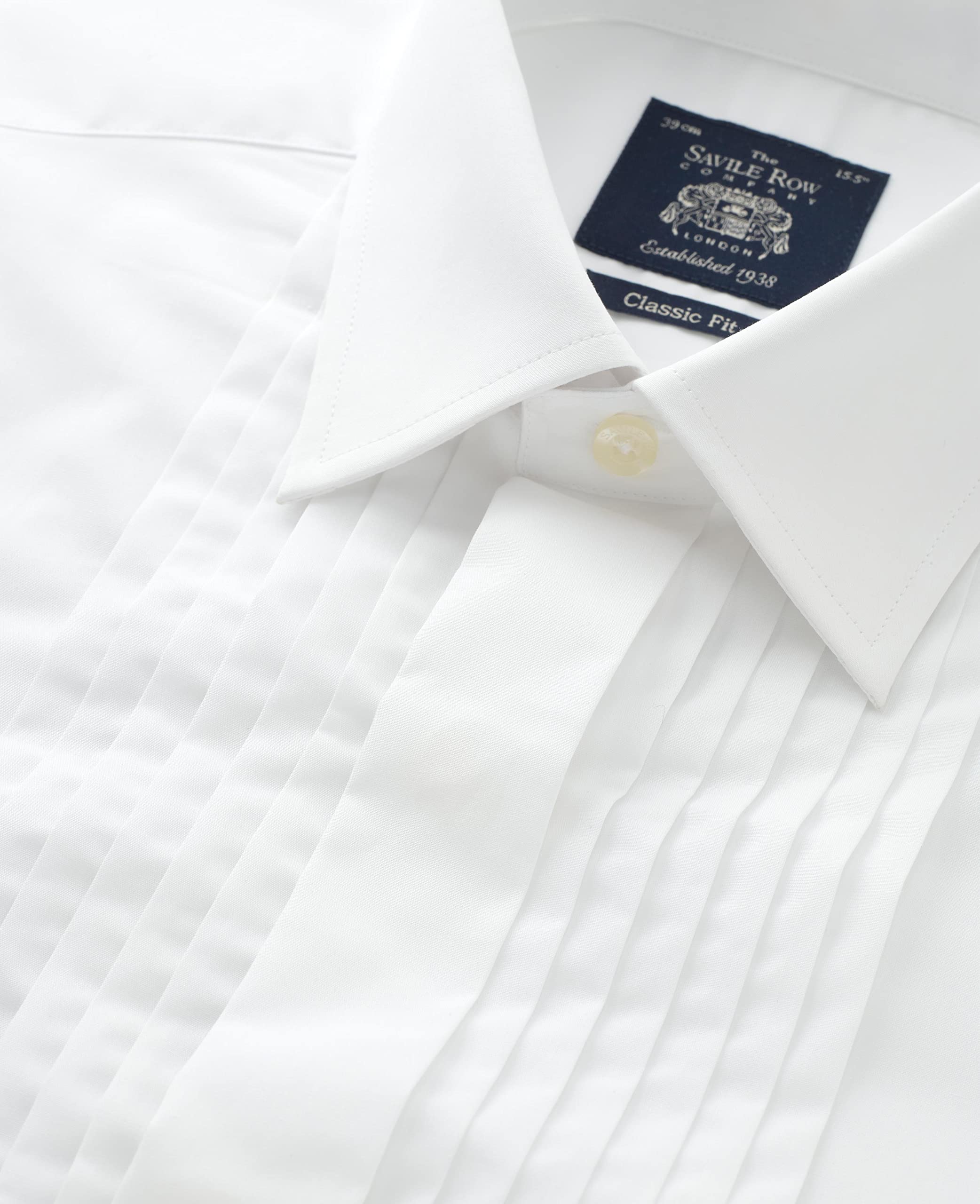 The Savile Row Company London Camicia da sera bianca da uomo, vestibilità classica, plissettata, con doppio polsino