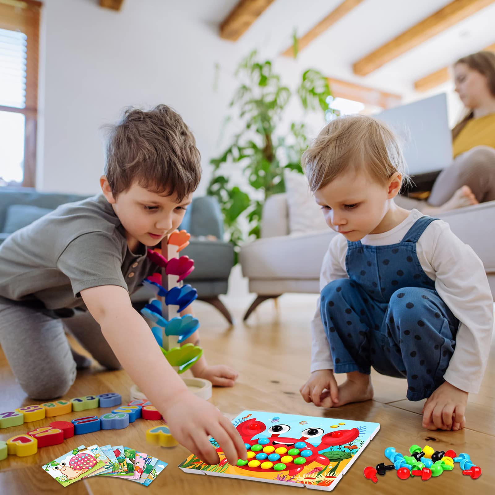 DAWRIS Mozaika do zabawy dla dzieci od 2, 3, 4, 5 lat, mozaika dla dzieci, do nauki kolorów, zabawka Montessori