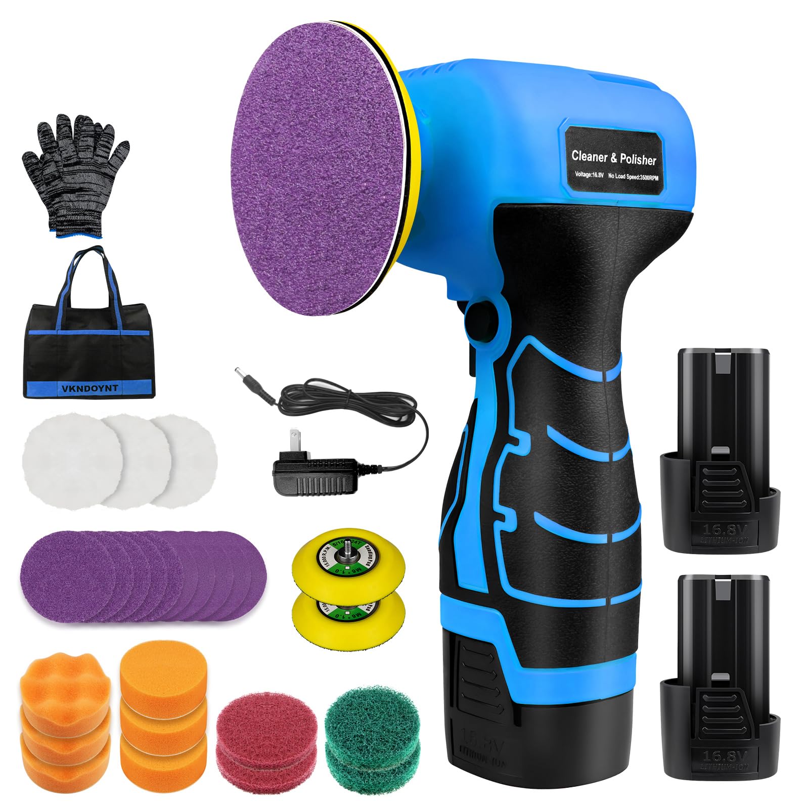 Cordless Sander, 3" Palm Sander with 2Pcs 16.8V 3.0Ah Batteries, 3500RPM Mini Polisher, 30 Accessories Sanders Tool for Sanding/Polishing/Waxing/Cleaning