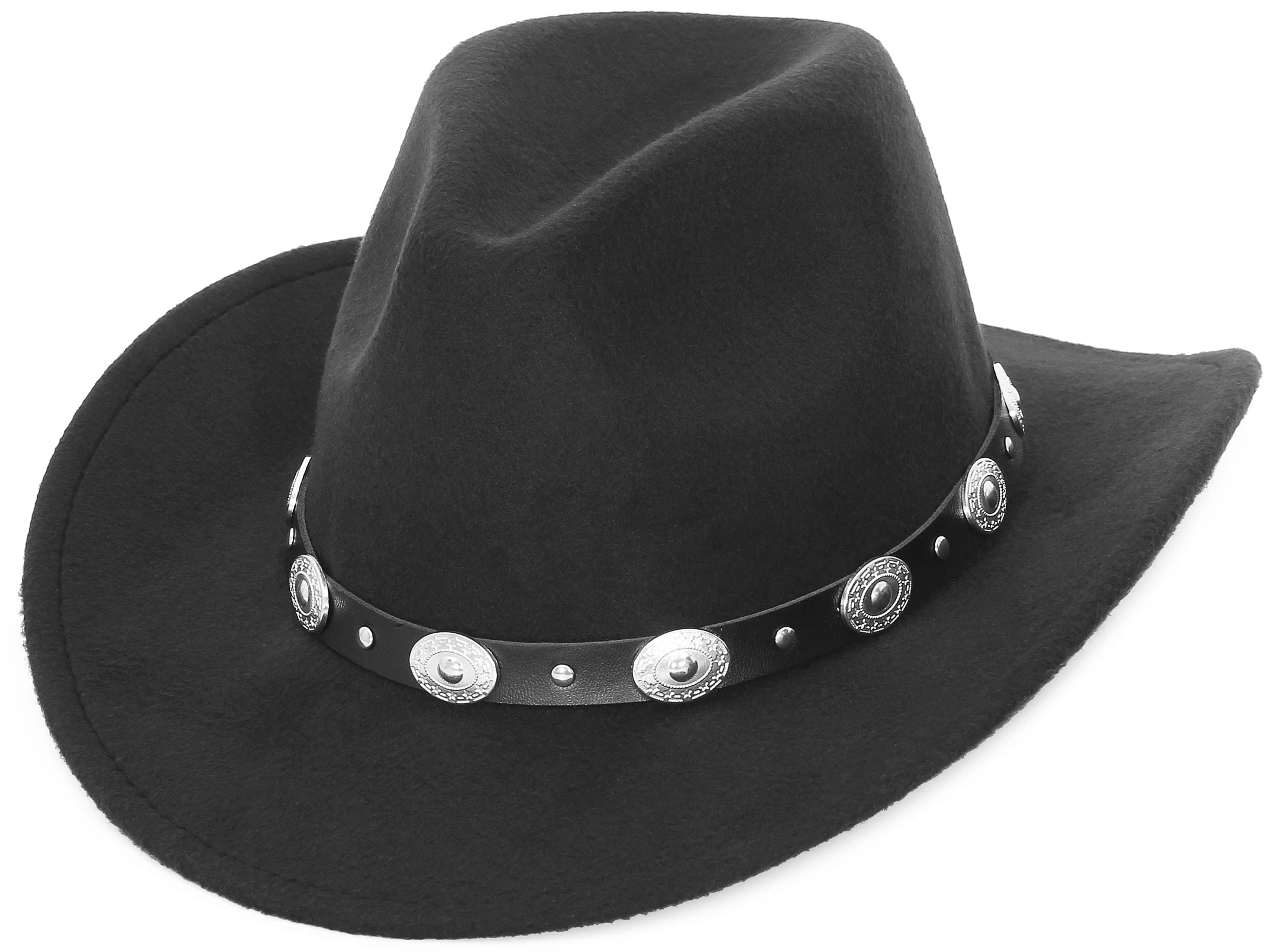 EOZY Black Cowboy Hat Women Mens Classic Roll Up Brim Western Hat Ladies Fedora Cowgirl Hats with Buckle Belt