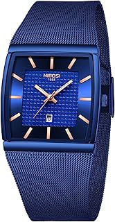 NIBOSI Men Watches Square Analog Quartz Stainless Steel Watches for Men Mesh Strap Waterproof