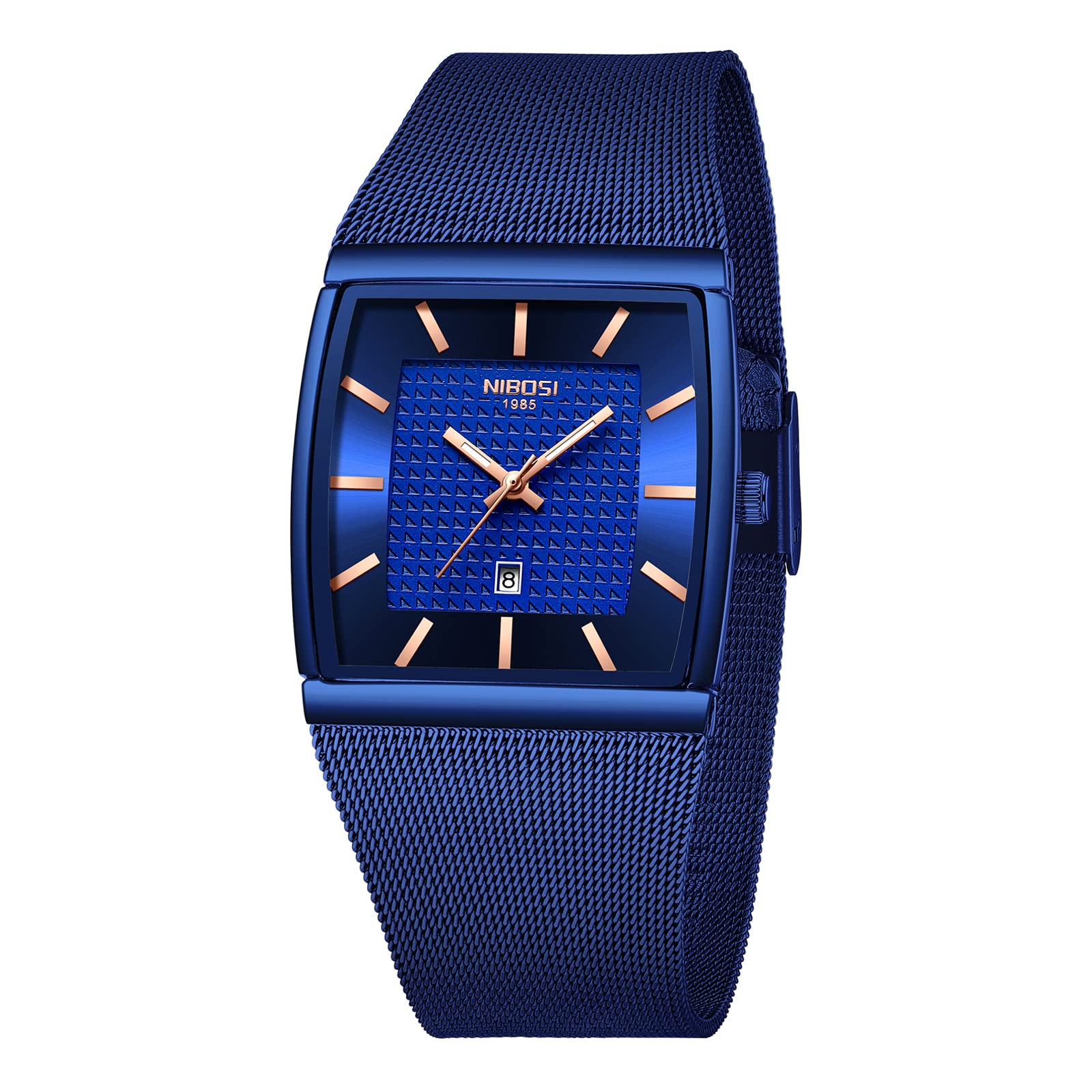 NIBOSIMen Watches Square Analog Quartz Stainless Steel Watches for Men Mesh Strap Waterproof Business Military Sport Wrist Watch with Date
