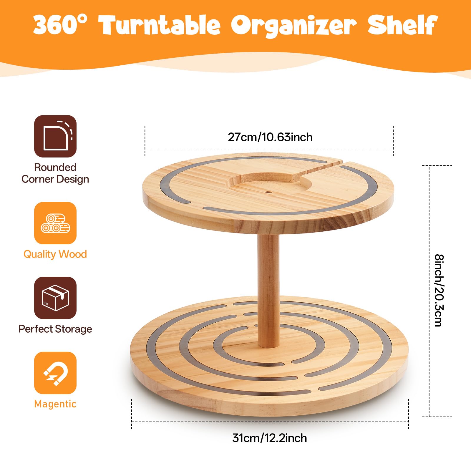 Gieanoo Étagère Tonies à 2 étages avec plateau tournant à 360° pour chambre d'enfant | Plateau tournant rond à 360° à 2 niveaux pour TonieBox 1 et 2 en bois de pin pour 30 à 50 caractères