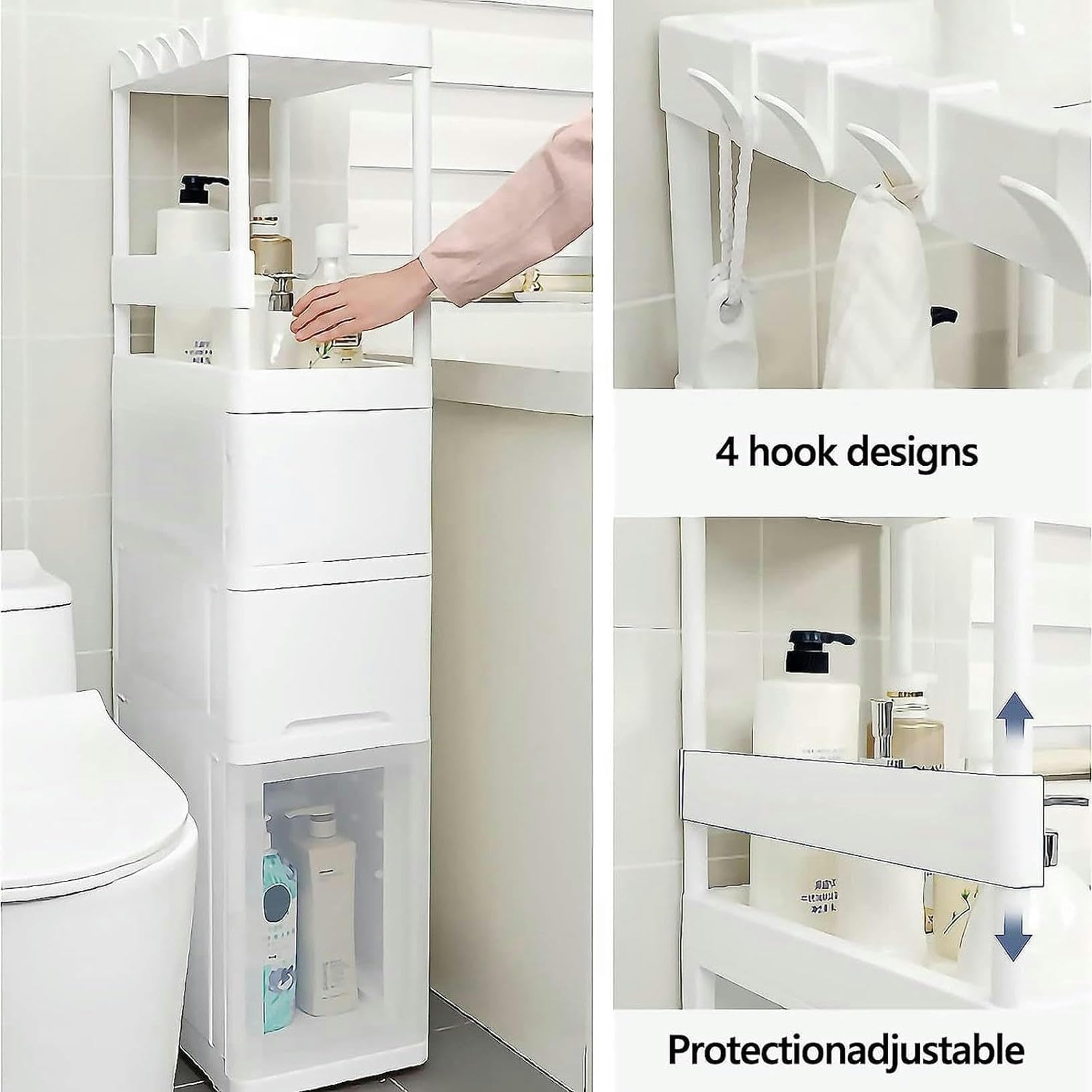 Cajones de almacenamiento apilables con ruedas, estrechos, delgados, independientes, Torre de almacenamiento, impermeables, laterales, para baño, cocina, estudio, armario