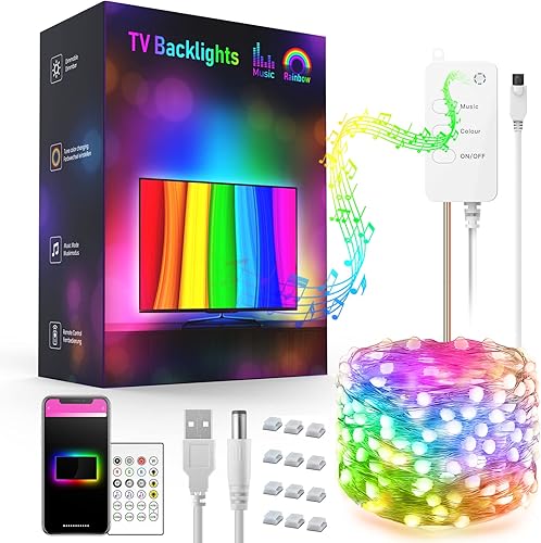 Miniatura 1 de RUICHEN Retroiluminación LED de 9.8 pies para TV de 40 a 60 pulgadas, kit de tira de luces que cambian de 16 millones de colores con control remoto,