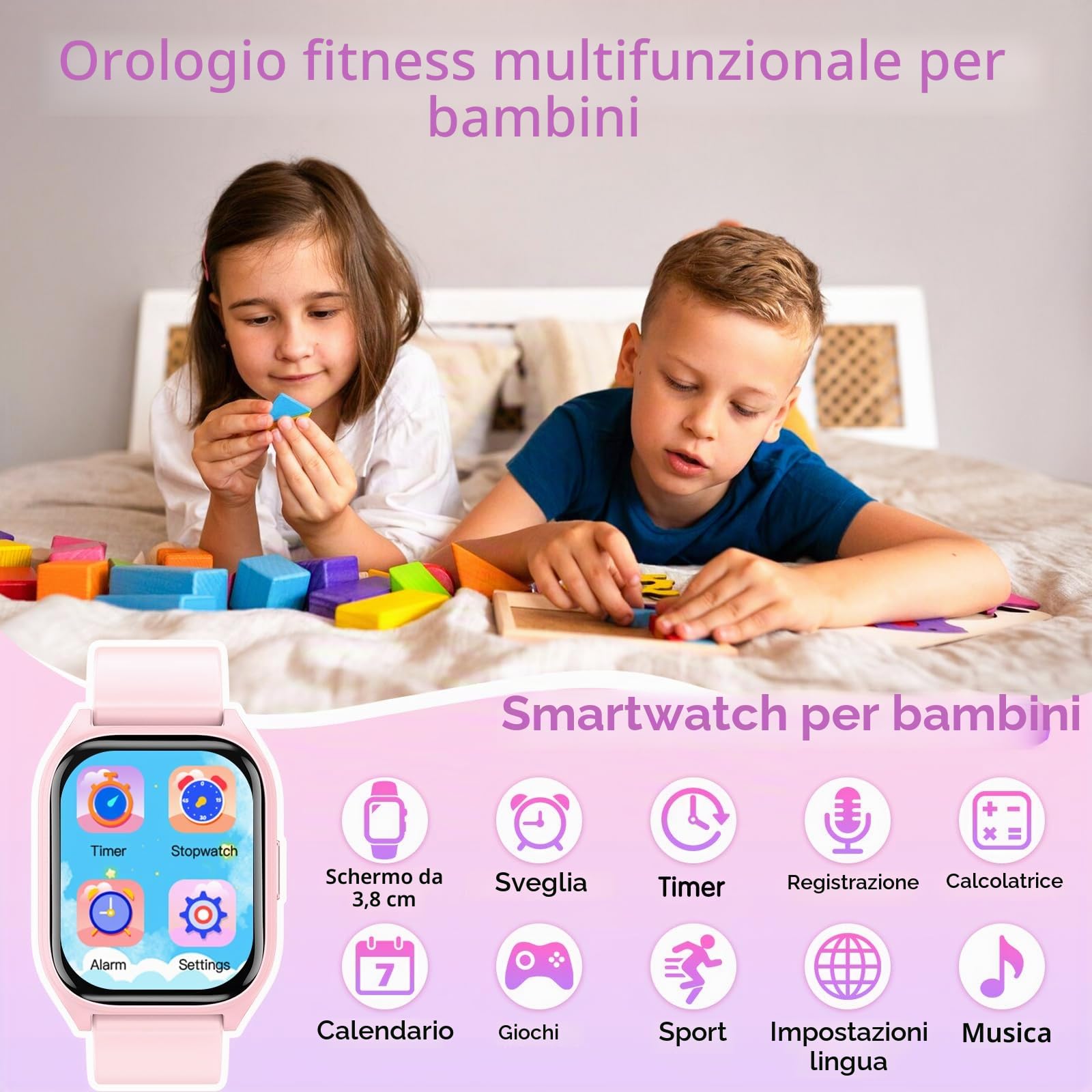 clleylise Orologio intelligente per bambini, smartwatch per bambini, con monitoraggio del sonno, 19 modalità di allenamento, contatore di calorie, sveglia, regalo per ragazzi, ragazze e ragazzi dai 5