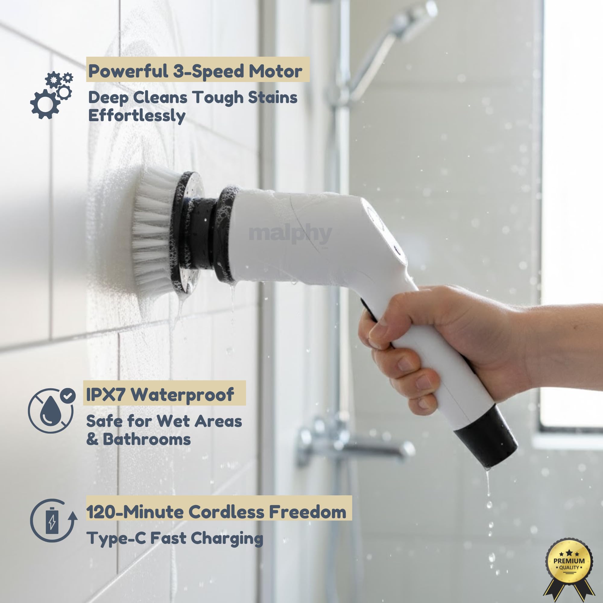 15-in-1 Electric Scrub Brush Cordless Power Scrubber for Bathroom Tile Grout Cleaning Waterproof Cleaning Brush with Extension Handle — view 2