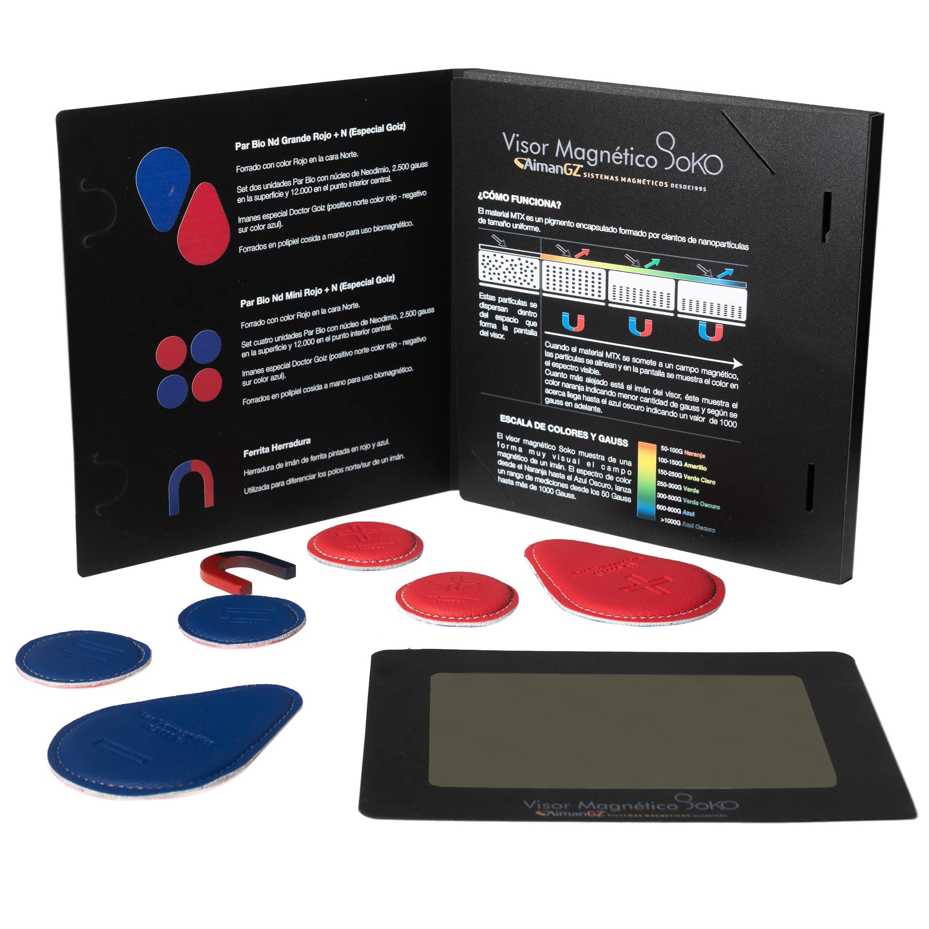 Kit de Biomagnetismo, Edición Especial, 8 Piezas, Imanes Neodimio 12000 Gauss, con Visor Magnético SOKO, Herradura Verificadora de Polaridad, Estuche Premium