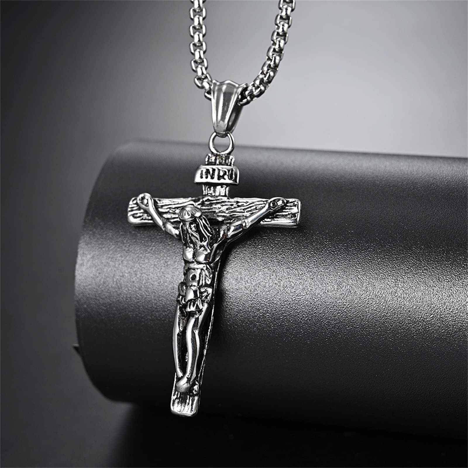 Retro Vintage Grote 925 Sterling Zilver Jezus Christus Kruis Kruis Hanger Ketting voor Mannen Vrouwen 50cm Ketting, Large, Metaal, Geen edelsteen