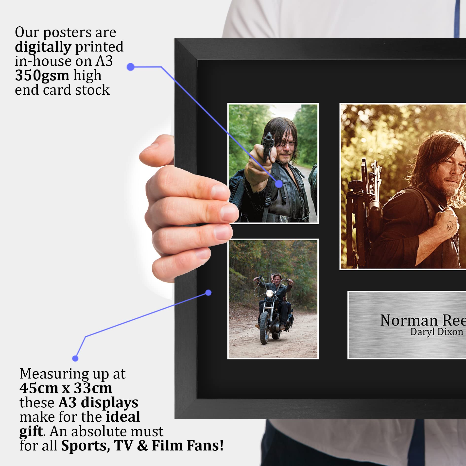 HWC Trading FR A3 Norman Reedus Walking Dead Daryl Prezenty Drukowane Podpisane Zdjęcie Z Autografem Dla Fanów Seriali Telewizyjnych - A3 Framed