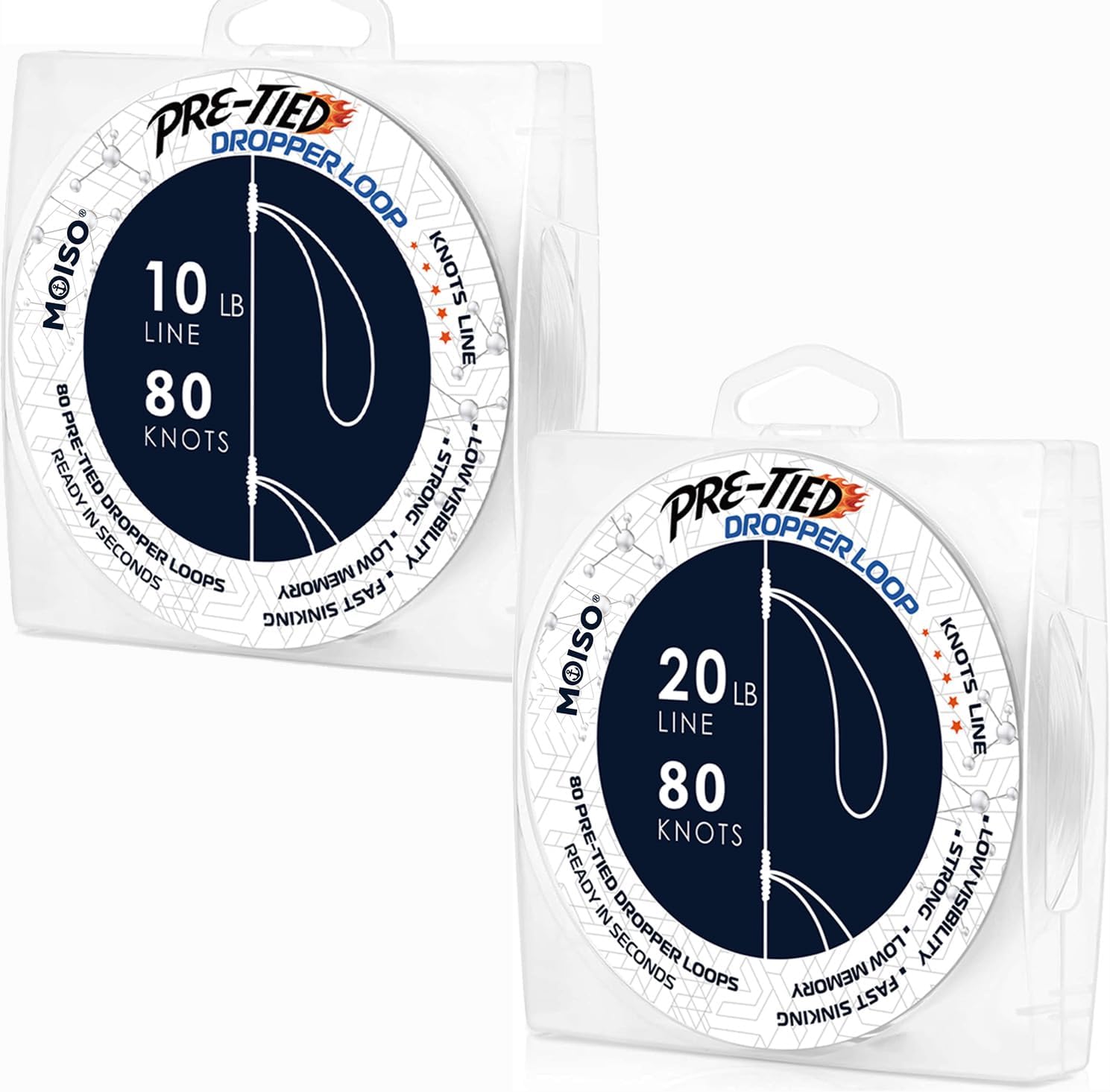 MOISO 10 lb & 20 lb Bundle - Pre-Tied Dropper Loop Rigs - 80 Loops 16 Inches Apart with 5.5 Inch Loop Size - Perfect for Saltwater & Freshwater Fishing